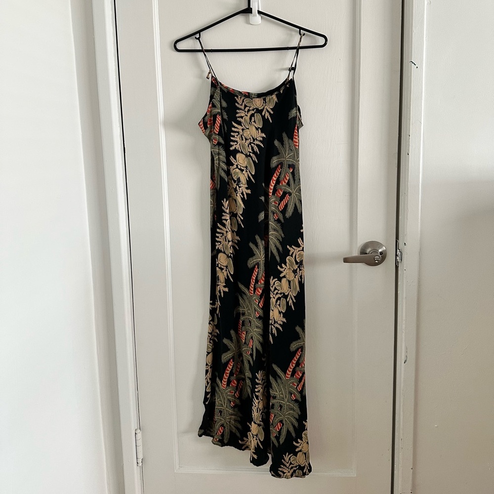 Avanti Black Silk Dress with Floral Design